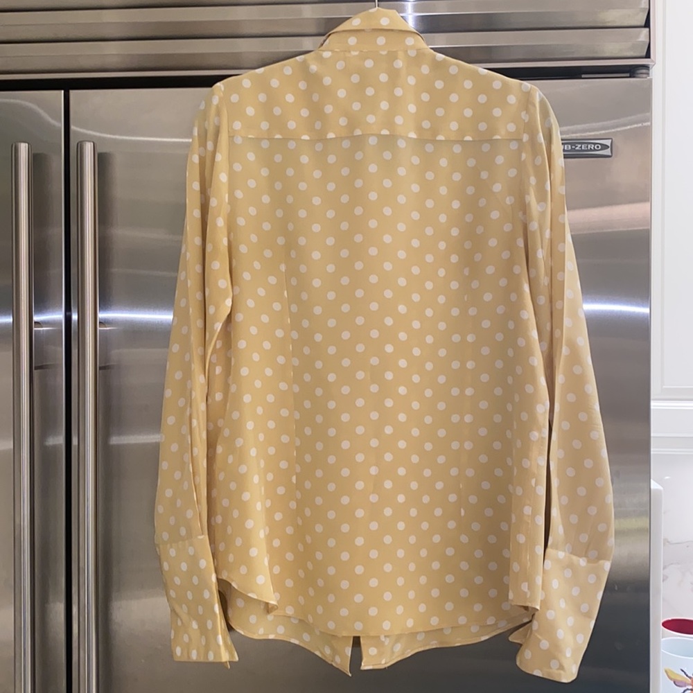 STYLE PARIS MADE IN FRANCE SILK POLKADOT YELLOW RUFFLE BLOUSE - Picture 9 of 9